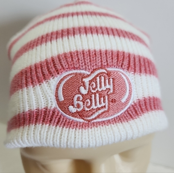WEST Coast Novelty Jelly Belly Beans Soft Light Pink White Striped Knit Hat Cap - Picture 3 of 11